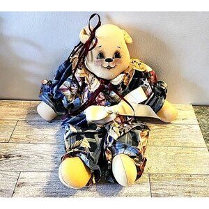 Handmade Girl Teddy Bear Original Outfit 12 Inches Vintage 80s Blue Burgundy